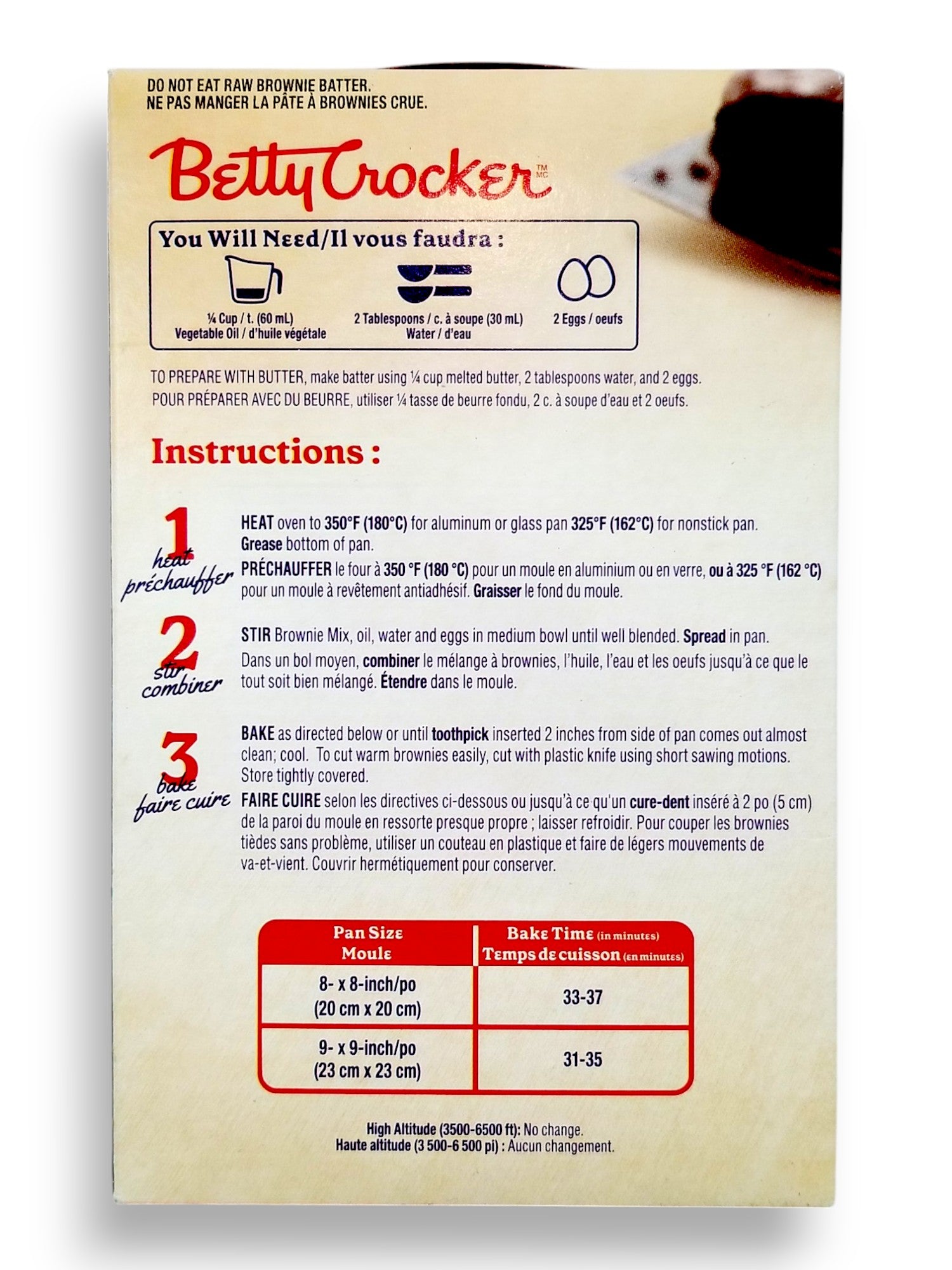 Betty Crocker Chocolate Gluten Free Brownie Mix, 454g/16 oz. Back Of Box